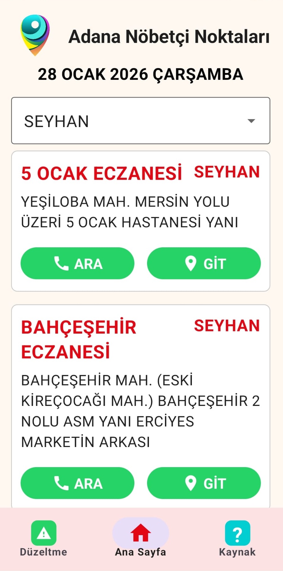 Adana Nöbetçi Noktaları(Şimdi Play Store'da) Ekran Görüntüsü 1