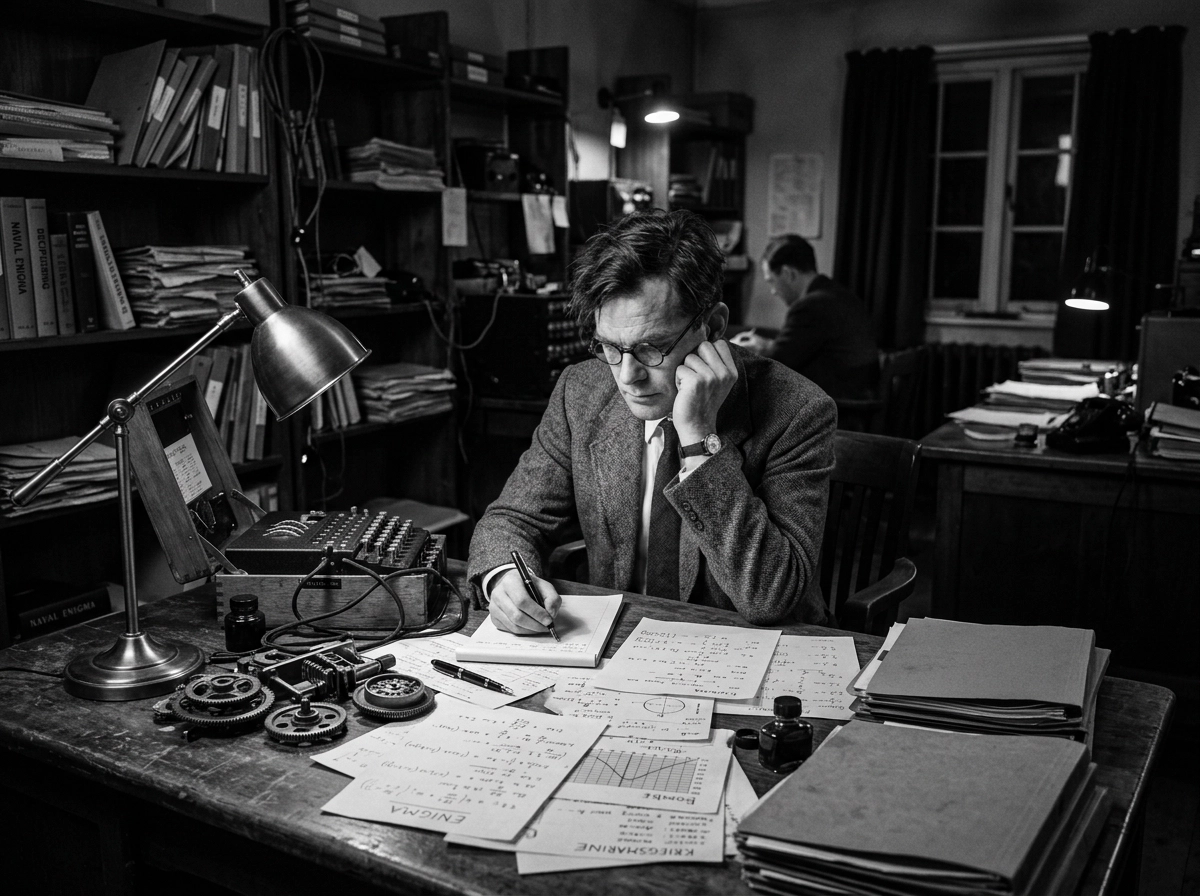 Alan Turing ve Enigma şifre kırma çalışmaları, Bletchley Park çalışma masası ve matematiksel formüller